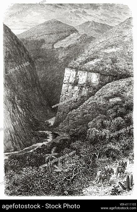 Cornice in the Andes mountain range, Colombia. South America. Voyage of exploration through New Granada and Venezuela by Jules Crevaux 1880-1881