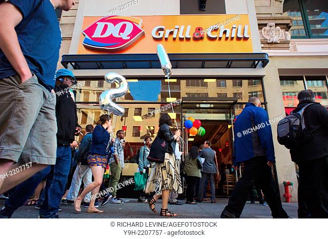 Blizzard lovers flock to the grand opening of the first Dairy Queen Grill & Chill fast casual restaurant in Manhattan in New York