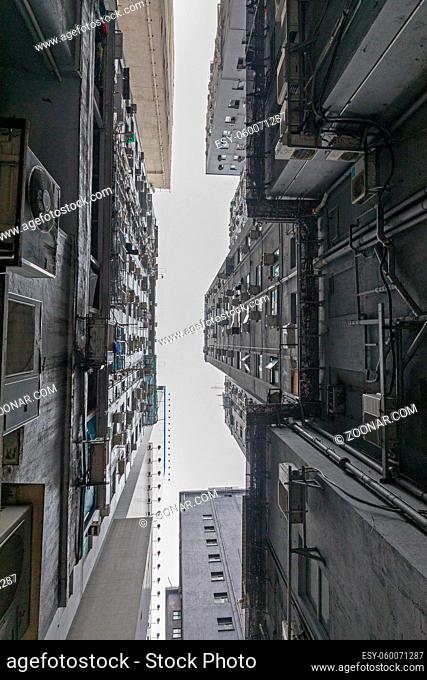 Tall Buildings in Alley Hong Kong Looking Up