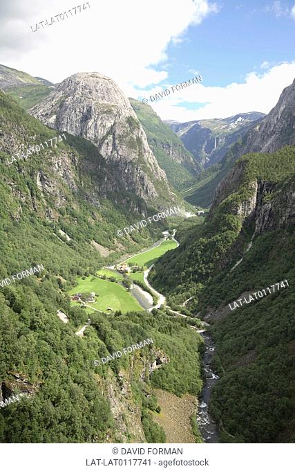 Flam is a village at the inner end of the Aurlandsfjord gorge, an arm of the Sognefjord. The deep valley is a very popular tourist destination