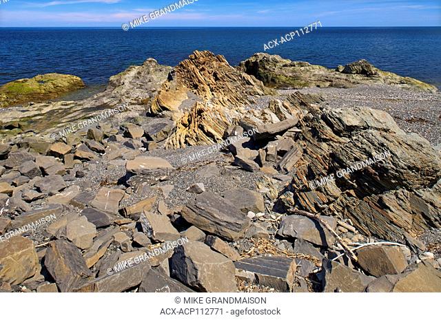 Rocky shoreline of Gulf of St. Lawrence. Gaspé Peninsula. , , Quebec, Canada