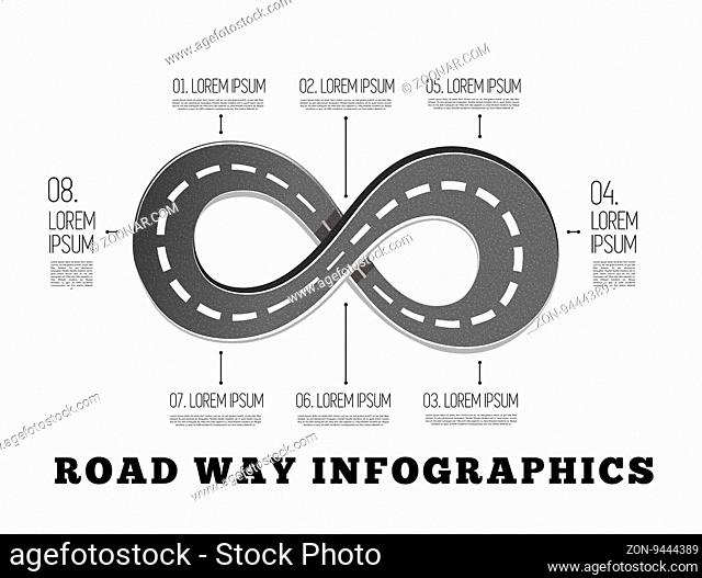 Road way design infographics. Vector illustration on white