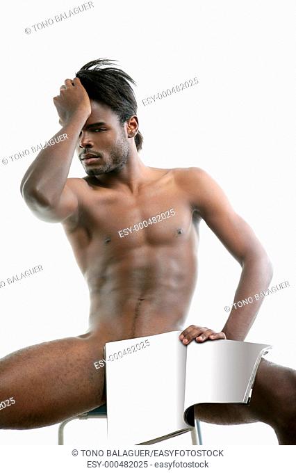 African american black nude sex symbol narcissism metaphor with magazine