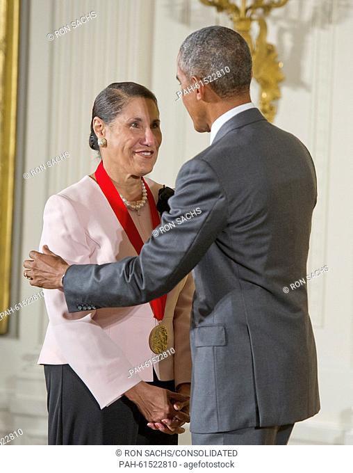 United States President Barack Obama presents the National Humanities Medal to Evelyn Brooks Higginbotham of Auburndale, Massachusetts, historian