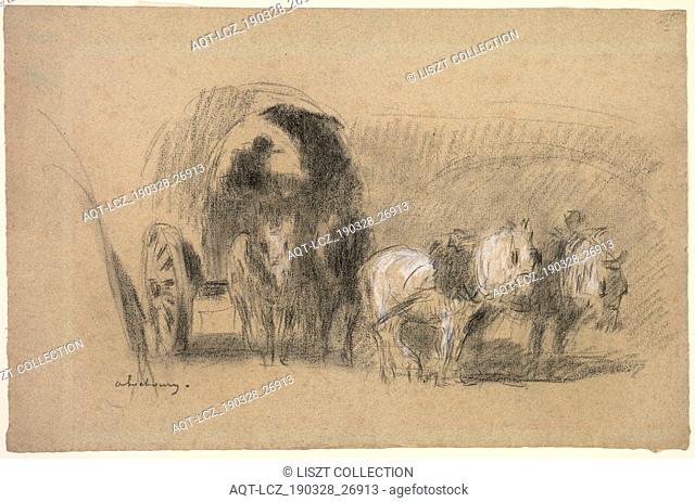 Un Chariot de farinier (A Miller's Carriage), c. 1895. Albert Charles Lebourg (French, 1849-1928). Black and white chalk with stumping ; sheet: 33