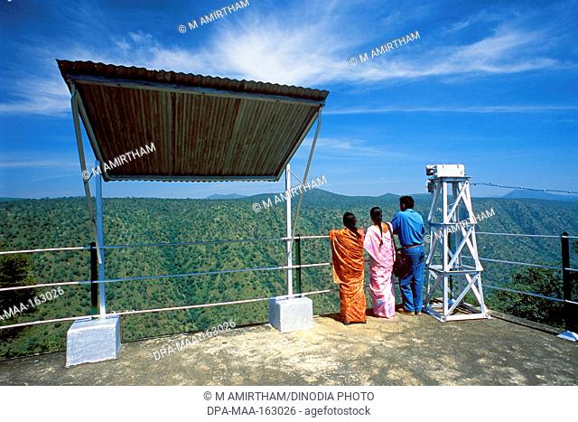 Tourists enjoying Sigur landscape from Moyar view point near Masinagudi ; Ooty ; Ootacamund ; Udhagamandalam ; Nilgiris ; Tamil Nadu ; India