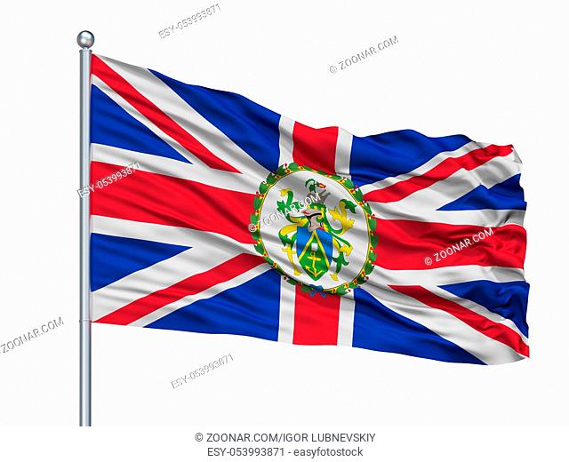 Governor Of Pitcairn Islands Flag On Flagpole, Isolated On White Background