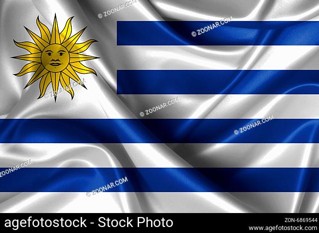 Realistic wavy flag of Uruguay