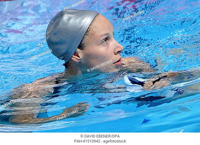 Dorothea Brandt of Germany reacts after the women's 50m Freestyle final event of the 15th FINA Swimming World Championships at Palau Sant Jordi Arena in...