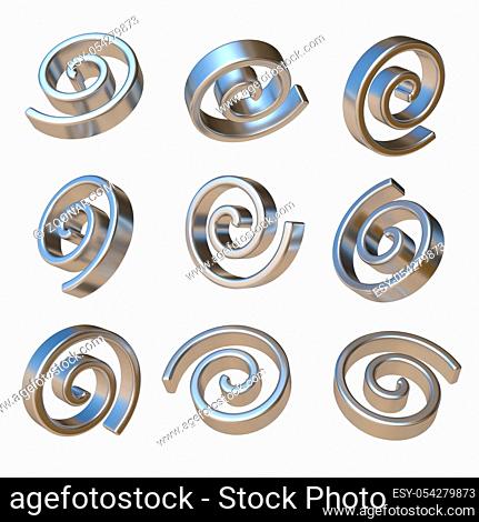 Metal dimensional spirals 3D rendering illustration isolated on white background