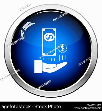 Cash Back To Hand Icon. Glossy Button Design. Vector Illustration