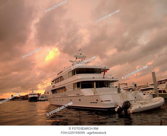 Fort Lauderdale, FL, Florida, Intracoastal Waterway, marina, yachts, sunset