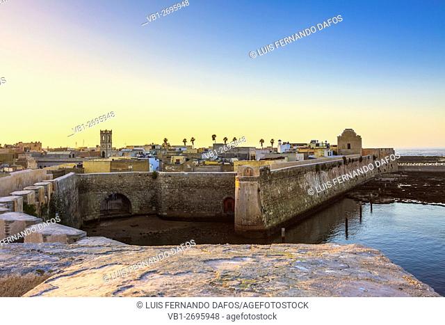 Overview at sunset of the walled Portuguese town of el Jadida, Atlantic Morocco