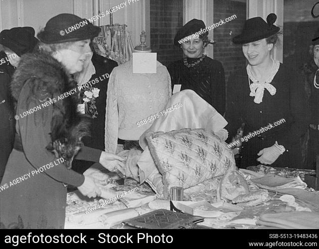 Royal Saleswoman -- The Princess Royal selling articles at her stall at the Exhibition & Sale of Officers 'Families' Industries at 19
