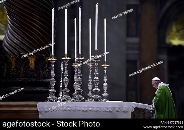 March 13, 2023 marks 10 years of Pontificate for Pope Francis. in the picture : Pope Francis celebrates a Holy Mass for the Jubilee of the Homeless in St