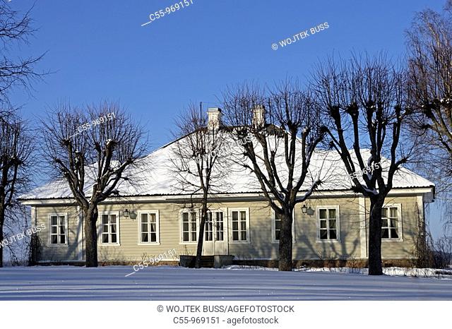 Wooden estate, domain of Aleksandr Pushkin family, Mikhailovskoye, Pushkinskiye Gory, Pskov Oblast, Russia