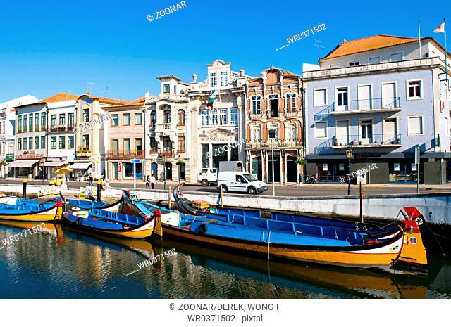 The panorama of Aveiro city and canal with boats