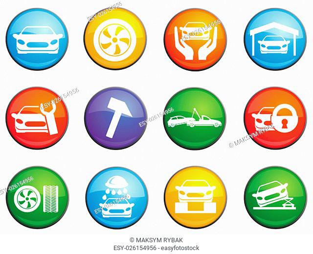 Car service round glossy icons for web site and user interfaces