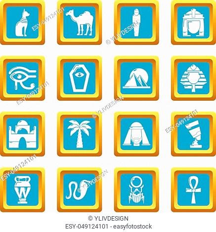 Egypt travel icons set vector sapphirine square isolated on white background