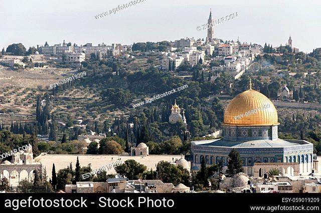 Jerusalem: the Dome of the Rock with the mount of olives