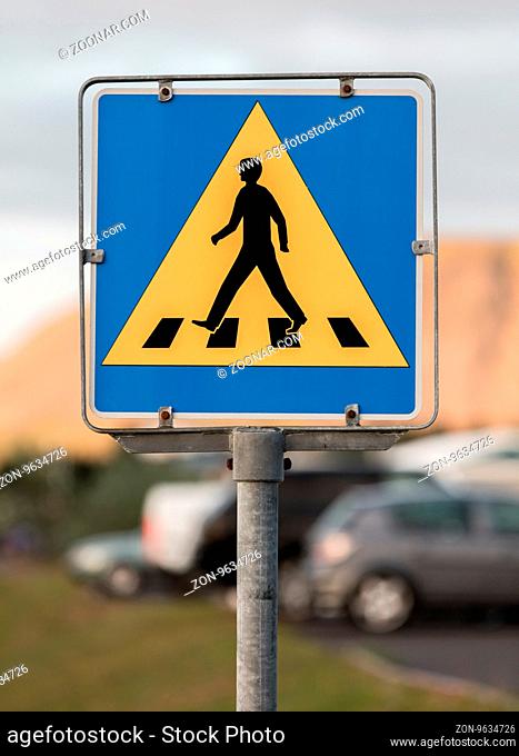 Vintage pedestrian transit traffic sign in Iceland