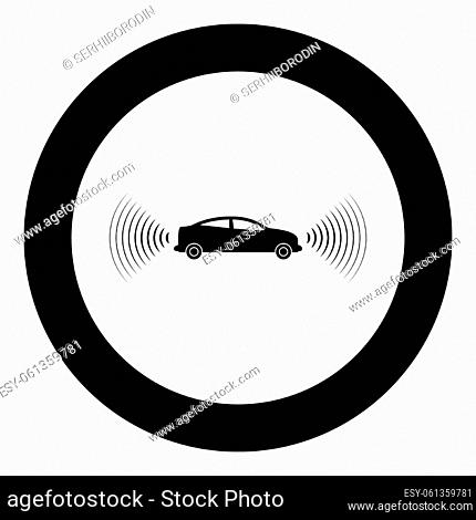 Car radio signals sensor smart technology autopilot front and back direction icon in circle round black color vector illustration image solid outline style...
