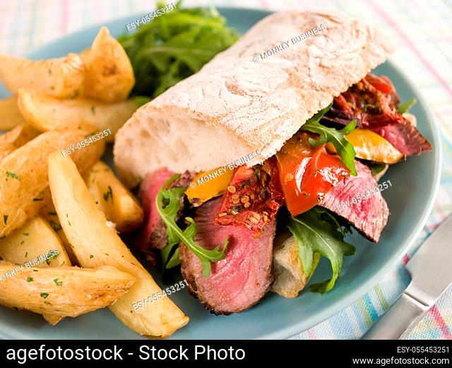 ciabatta, sandwich, potato wedge