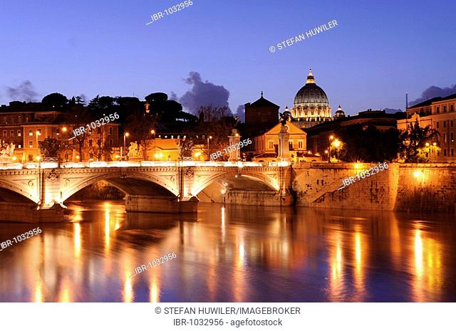View from Ponte Sant'Angelo of St. Peter's Basilica in evening light, Rome, Italy, Europe