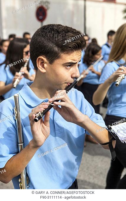 Flute section at marching band, Romeria fiesta, Salobreña, Granada, Spain