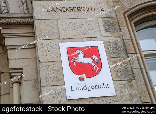 11 December 2023, Lower Saxony, Osnabrück: A sign hangs at the entrance to Osnabrück district court. The verdict is to be delivered today in the trial for the...