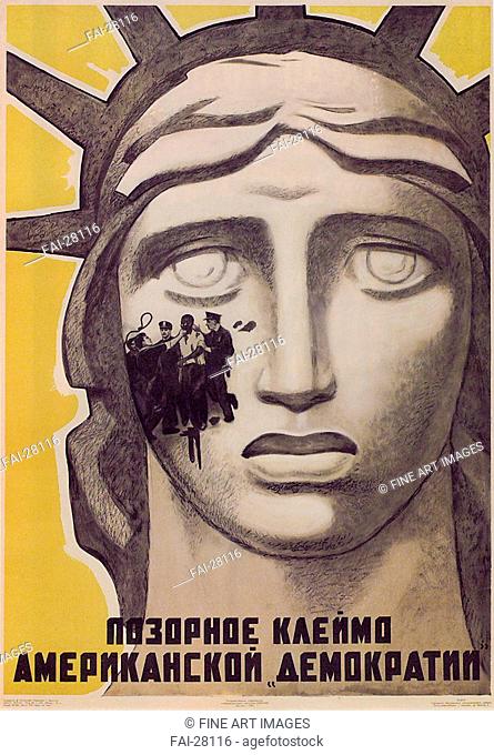 The shameful brand of American Democracy by Koretsky, Viktor Borisovich (1909-1998)/Colour lithograph/Soviet political agitation art/1963/Russia/Russian State...