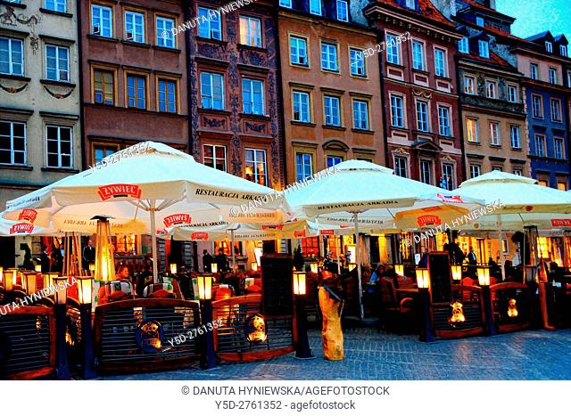 Facades of historic townhouses, Old Town Market Place - Barssa side, UNESCO World Heritage Site, Warsaw, Poland, Europe