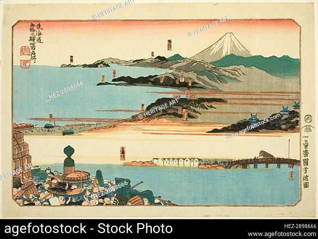 Nihonbashi, Shinagawa, Kawasaki, and Kanagawa, from the series Famous Places on the.., c. 1830/35. Creator: Utagawa Kuniyoshi