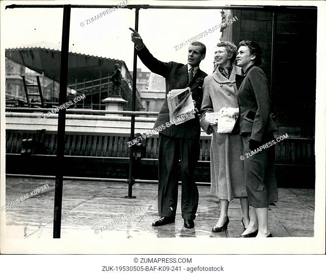 May 05, 1953 - Here for the coronation they visit house of Lords. Young Australians in London.: Two Australian girls - Gill Harris (20) and Mary Auld paid a...