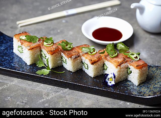 Salmon sushi with okra