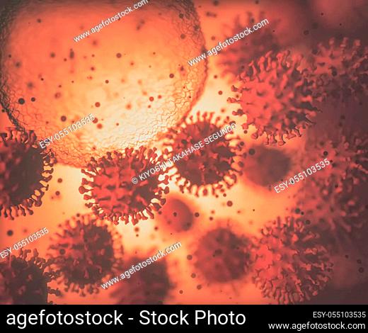 Viral structure. Viral particle is made up of a nucleus of nucleic acid (DNA or RNA) surrounded by a protein coat. Conceptual illustrative virus