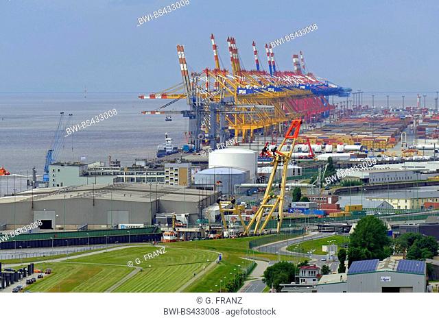 container terminal of Bremerhaven and swimming crane Enak, Germany, Bremerhaven