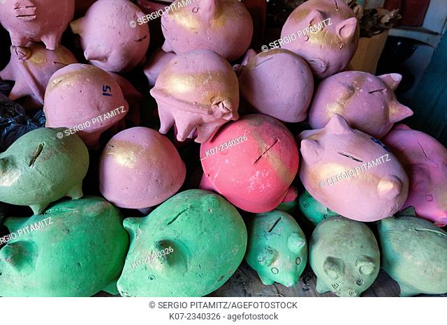 Piggy banks for sale at local market, Granada, Nicaragua
