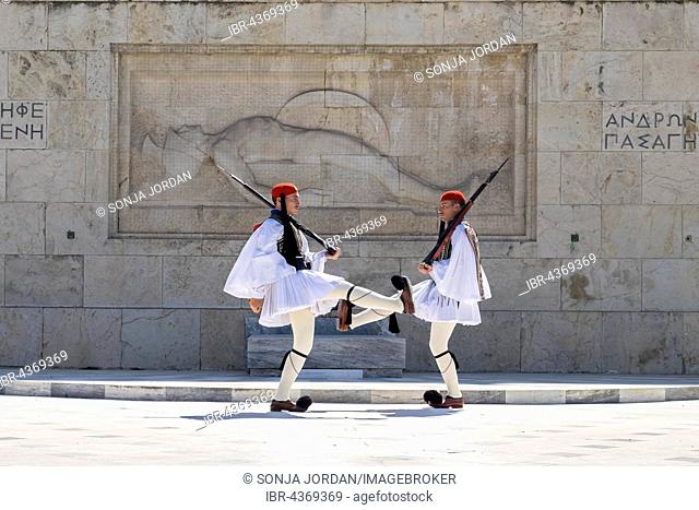 Changing of guards, Evzones in front of the Tomb of the Unknown Soldier, Syntagma Square, Athens, Greece