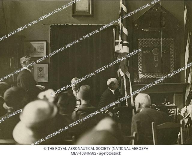 Unveiling of the R38 memorial in the Library of the Royal Aeronautical Society at 7 Albemarle Street, London, by the American Ambassador, Mr Houghton