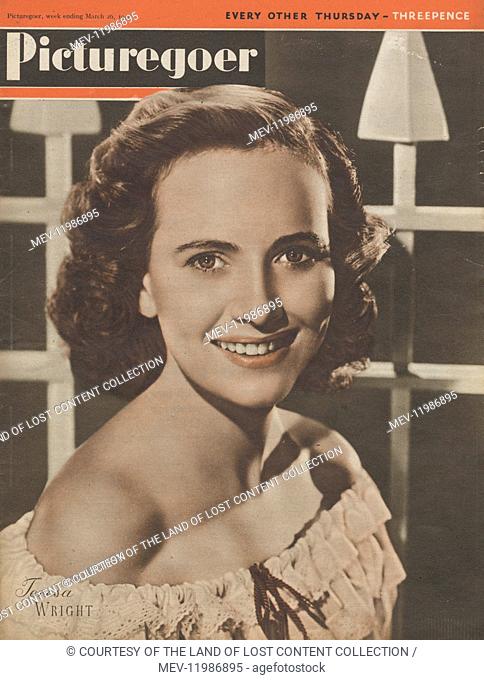 Picturegoer March 26th 1949 - 1949, Picturegoer front cover, colour photo, Teresa Wright, actress, lace-trimmed gypsy top