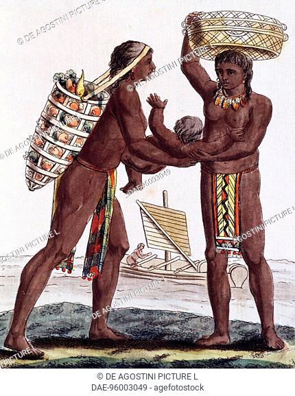 Indigenous women of Guyana, colour engraving from a drawing by Labrousse (active 1796), from Encyclopedia of voyages, by Jacques Grasset de Saint-Sauveur...
