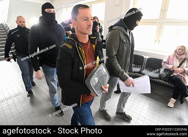 Former Pardubice Mayor for the ANO movement Martin Charvat, center, is seen at the Pardubice District Court, Czech Republic, on November 23, 2023