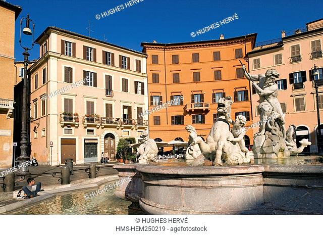 Italy, Lazio, Rome, historical centre listed as World Heritage by UNESCO, Piazza Navona, Fontana del Nettuno Neptun Fountain by Bernini