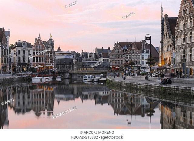 Guild houses, river Leie, old town, Ghent, East Flanders, Flemish Region, Belgium