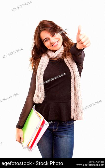 A beautiful student posing isolated over a white background