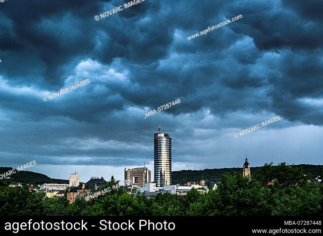 Severe weather, thunderstorm, rain clouds, Jena, Thuringia, Germany