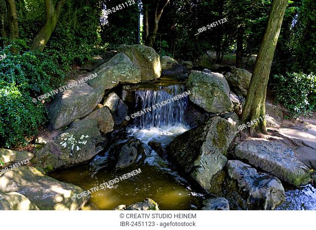 Japanese garden, waterfall, Rheinaue Leisure Park, Bonn, North Rhine-Westphalia, Germany, Europe