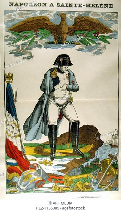 'Napoleon on St Helena', 1815-1821 (1826). Napoleon Bonaparte (Napoleon I) (1769-1821), Emperor of France 1804-1815. Above his head is an eagle carrying a...