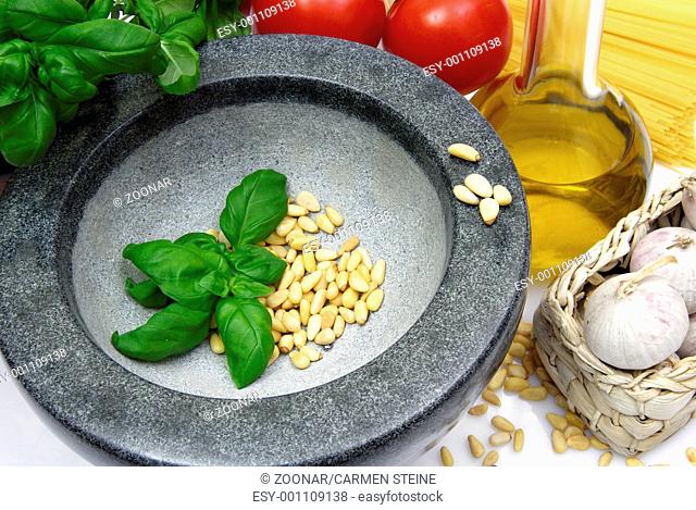 Fresh Italian Pesto ingredients